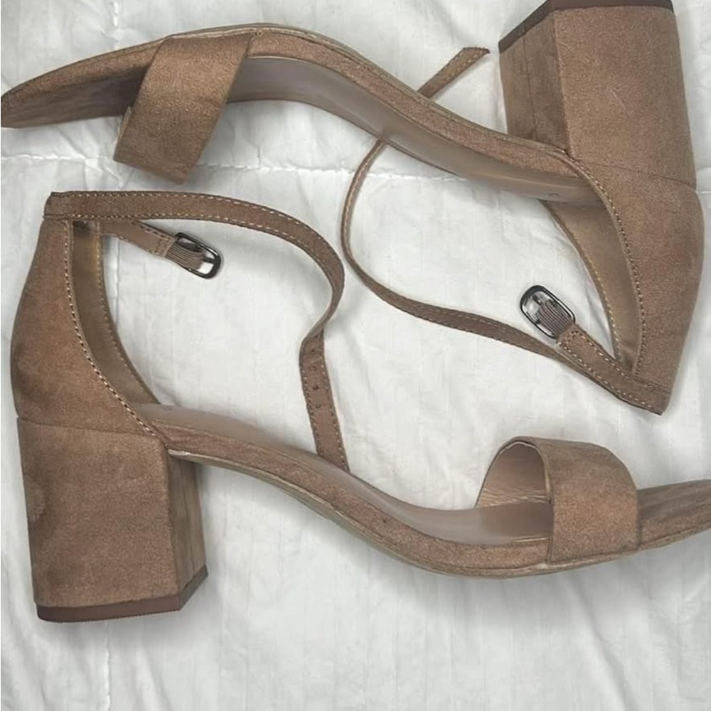 Tan Suede Block Heel Sandals